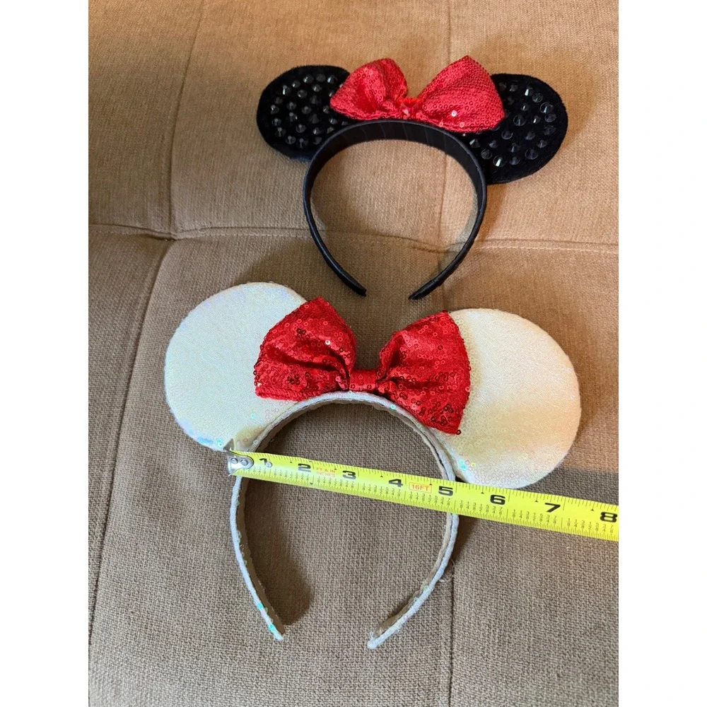 Disney Minnie Mouse Ear Headband Set Black Rhinestone & Iridescent White Sequin